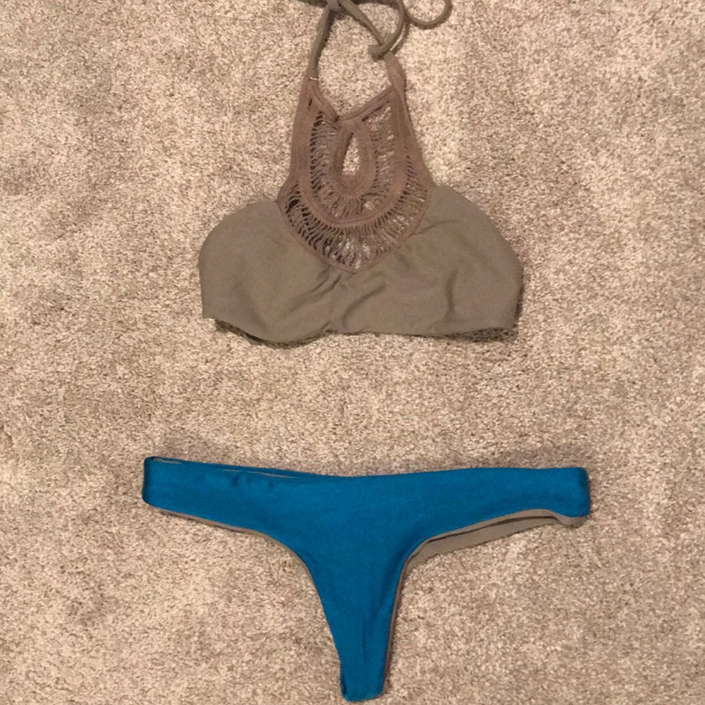 Bettinis Crocker Halter Top Bikini in Putty Teal